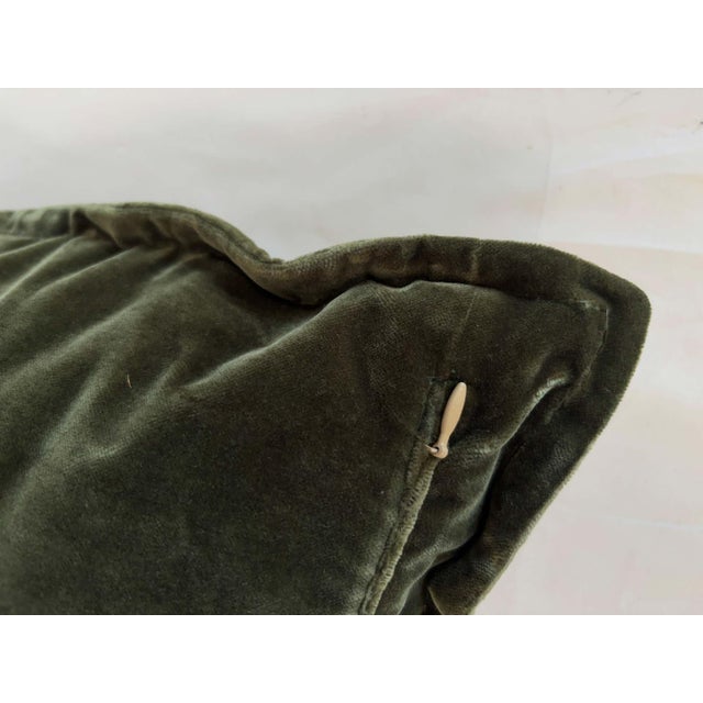 Textile Rejuvenation Olive Green Cotton Velvet Lumbar Pillow, Hand-Crafted For Sale - Image 7 of 10
