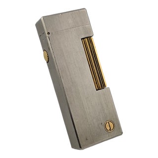 Rare Vintage Dunhill Coral Gas Lighter D Logo Silver Gold No Box Very Good Cond. For Sale