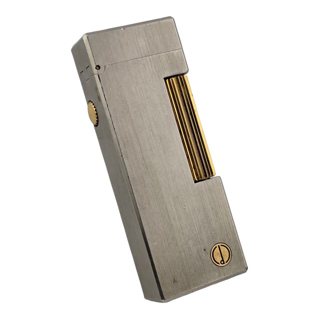 Rare Vintage Dunhill Coral Gas Lighter D Logo Silver Gold No Box Very Good Cond. For Sale