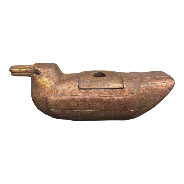 Mid 20th Century Hand-Carved Wooden Duck Covered Box With Gold Leaf Decoration For Sale