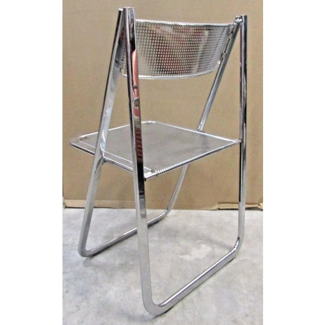 Matching Pair of Perforated Chrome Tamara Folding Chairs From Arrben, Italy 1970s For Sale In Miami - Image 6 of 12