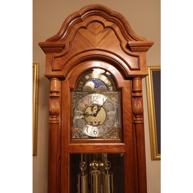 Herman Miller Ridgeway Model 9109 Illuminated Moon Phase Triple-Chime Grandfather Clock, Oak Case, Circa 1992 For Sale - Image 4 of 18