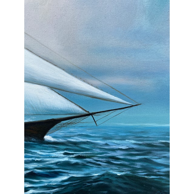 1970s Original Mid-Century Oil on Canvas Painting of the Historic Schooner Yacht America, After Carl G. Evers For Sale - Image 4 of 13