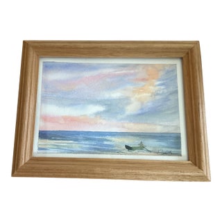 “Evening Row” Framed Signed Original Watercolor Seascape by Nancy Smith For Sale