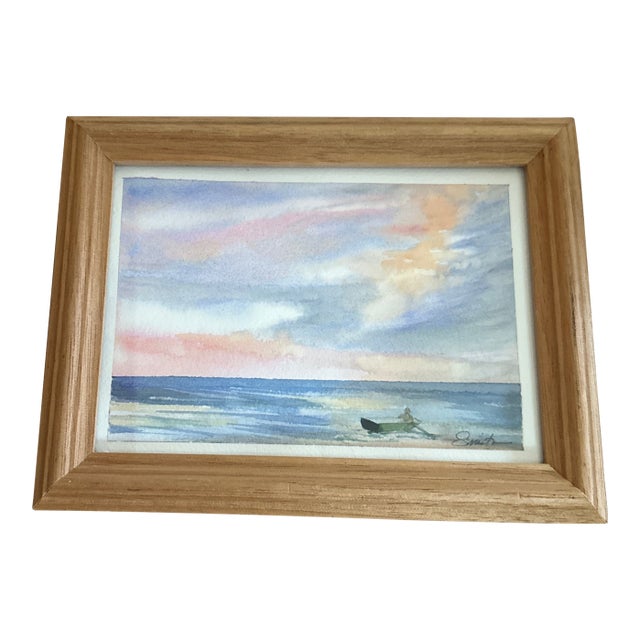 “Evening Row” Framed Signed Original Watercolor Seascape by Nancy Smith For Sale