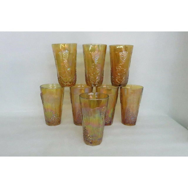 Indiana Harvest Grape Style Amber Carnival Glass Set of 8 Tumbler Cups For Sale - Image 11 of 13