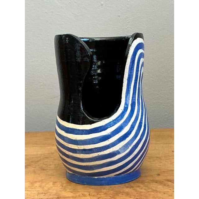 Blue Vintage Abstract Studio Pottery Vase For Sale - Image 8 of 13