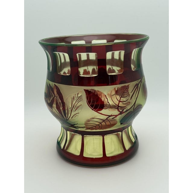 Glass Art Nouveau Vaseline Glass Vase with Ruby Overlay from Val Saint Lambert, Belgium, 1900s For Sale - Image 7 of 9