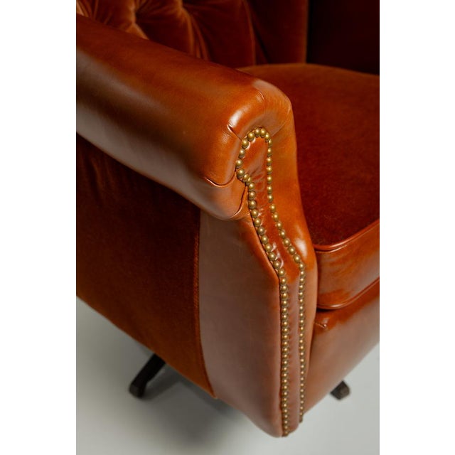 Textile 1970s High Back Chair With Tuftings in Mohair and Leather For Sale - Image 7 of 8
