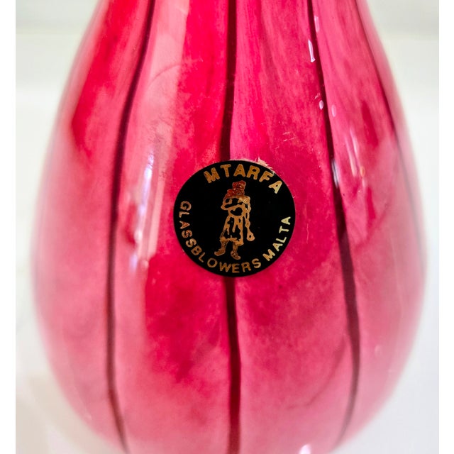 Vintage Mtarfa Cranberry Art Glass Decanter With Stopper, Hand-Blown in Malta For Sale In Dallas - Image 6 of 7