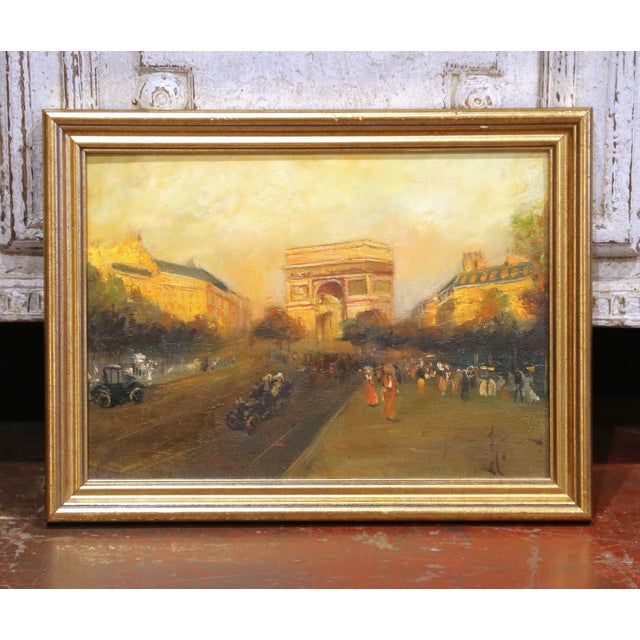 Early 20th Century French Arc De Triomphe Oil Painting in Gilt Frame For Sale In Dallas - Image 6 of 9