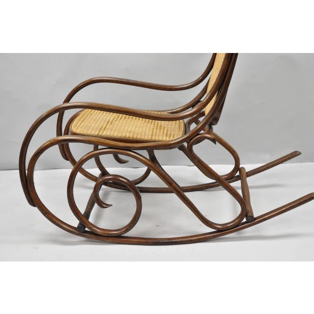 Vintage Mid Century Modern Thonet Style Bentwood & Cane Rocker Rocking Chair (B) For Sale - Image 16 of 18