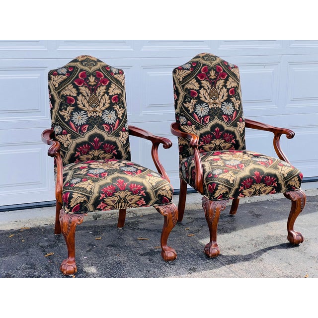 Century Furniture Century Furniture Chippendale Style Carved Mahogany Armchairs With Ball & Claw Feet a Pair For Sale - Image 4 of 11