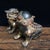 Traditional Pair of Antique Gilt Bronze Guardian Lions – 4.3" Foo Dogs With Stone Inlay For Sale - Image 3 of 8