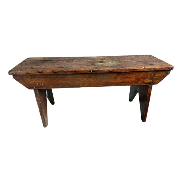 Antique Primitive Farmhouse Bench – Rustic Wooden Entryway Seating – Late 19th Century For Sale