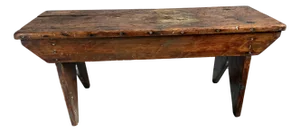 Antique Primitive Farmhouse Bench – Rustic Wooden Entryway Seating – Late 19th Century