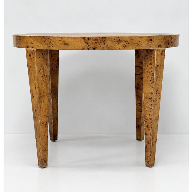 Wood 1970s American Modern Round Burl Wood Center Occasional Table For Sale - Image 7 of 16