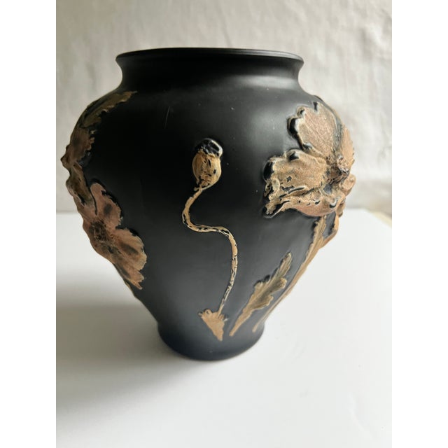Tiffin Black Amethyst Satin Glass Vase With Coralene Poppies, Circa 1930s For Sale In Milwaukee - Image 6 of 12