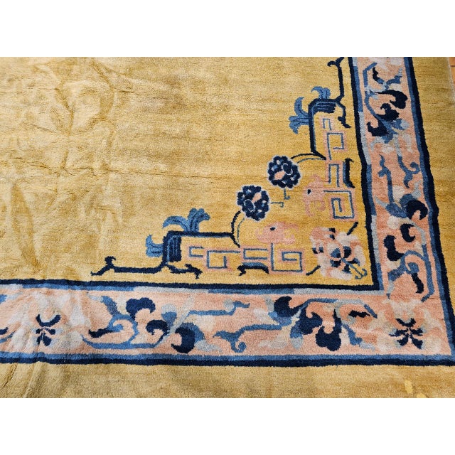 Antique Chinese Peking Rug, Handwoven Ningxia Medallion Pattern, Pale Yellow, 13' X 16' For Sale - Image 12 of 15