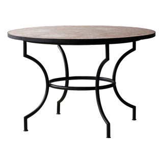 Matthew Izzo Home 48" Round Unglazed Pink Moroccan Zellige Tile Bistro Table With Iron Base For Sale