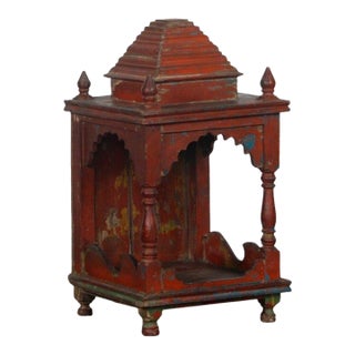 Vintage Indian Painted Teakwood Mandir or Home Temple For Sale