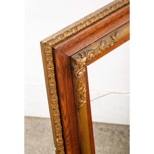 Wood Antique Victorian Frame Picture Wall Framed Solid Oak Gold Gilt Brass Art 30x33 For Sale - Image 7 of 12