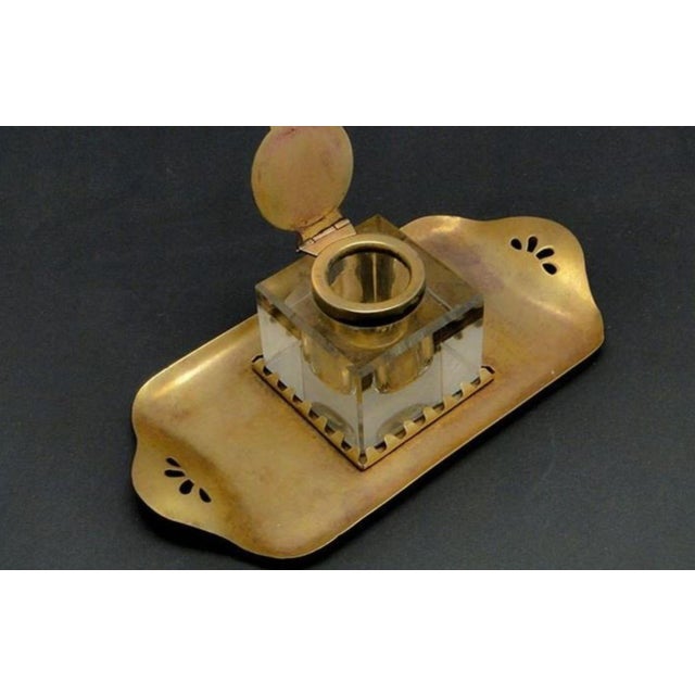 Early 20th Century Art Nouveau Brass & Crystal Inkwell, Austro-Hungary, Set of 2 For Sale - Image 5 of 6