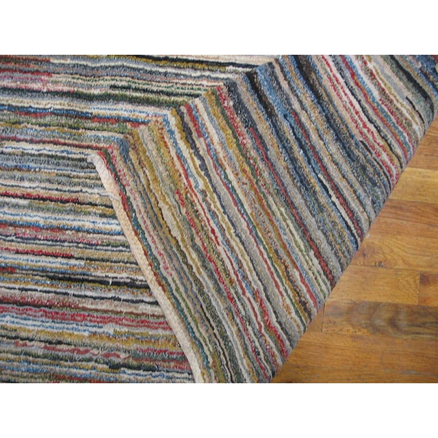 1930s Multicolor Stripe Geometric Antique American Hooked Rug 5'5" X 8'7" Hand Knotted Wool Carpet For Sale In New York - Image 6 of 6