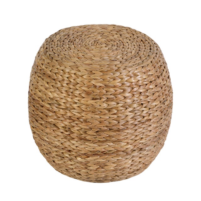 Portofino 22 in. W Water Hyacinth & Rattan Accent Stool, Natural For Sale In Chicago - Image 6 of 6