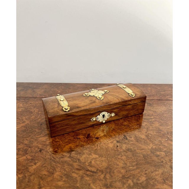 Wood Victorian Burr Walnut and Brass Mounted Glove Box, 1860s For Sale - Image 7 of 8