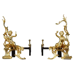 Louis XV Style Andirons in Gilt Bronze, Set of 2
