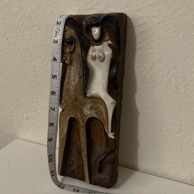 An exceptional, authentic mid-century modern studio ceramic wall relief plaque designed by renowned West German master...