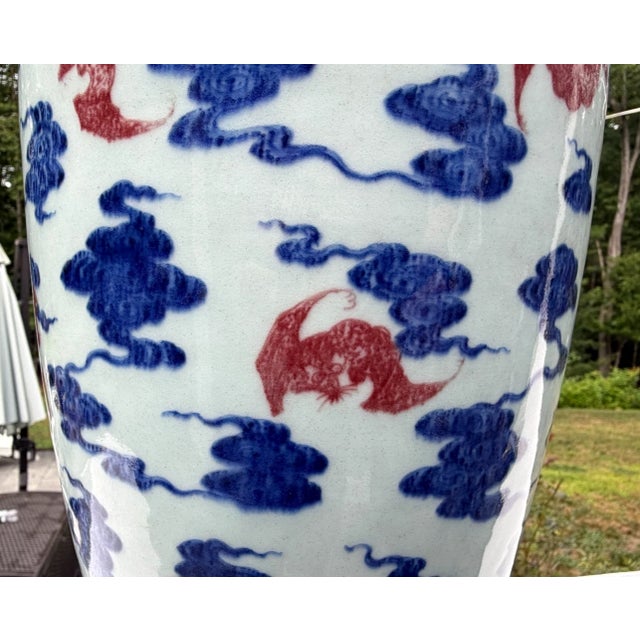 White Important Antique Chinese Underglaze Blue & Red Porcelain Vase With Bats - Qianlong Style For Sale - Image 8 of 15
