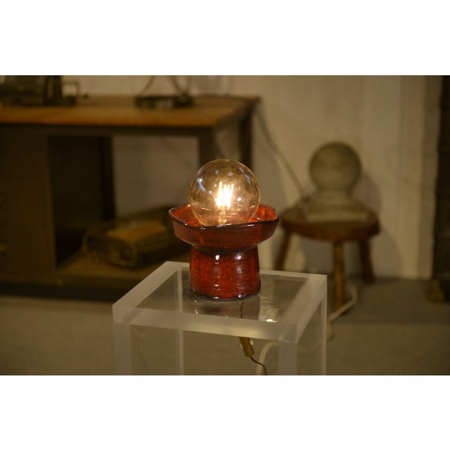 Guillerme et Chambron Red Ceramic Table Lamp by Guillerme and Chambron, 1980s For Sale - Image 4 of 9