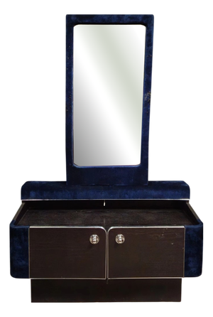 Art Deco Dressing Table with Mirror Blue Velvet, 1930s