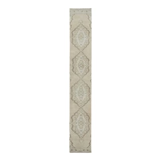Vintage Turkish Extra-Long Runner With Ornate Medallion Set in Beige - Rug & Kilim For Sale
