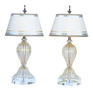 Italian Miniature Oro Clear and Gold Murano Lamps ...Gold Fleck - a Pair