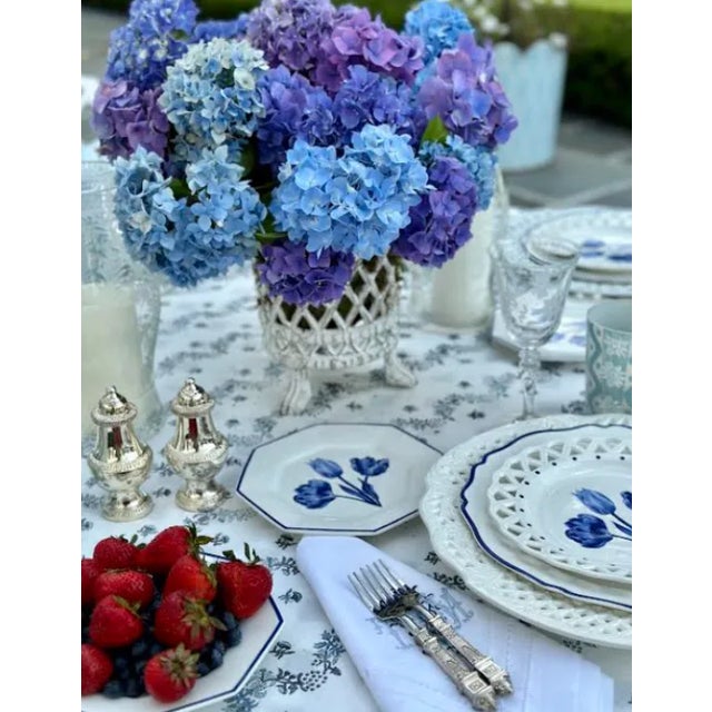 Traditional Carolyne Roehm x Enchanted Home Tulip Pierced 14" Charger Plates with Blue Dots, Set of 4 For Sale - Image 3 of 3