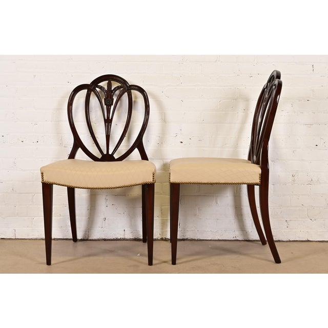 Brown Baker Furniture Style Georgian Carved Mahogany Shield Back Side Chairs or Dining Chairs, Set of Four For Sale - Image 8 of 10