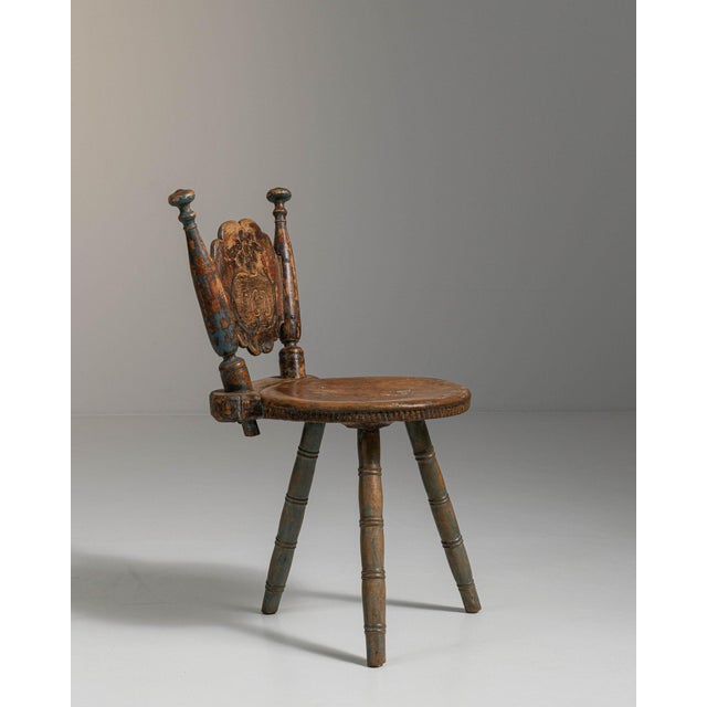Amber 19th Century Sweden Weathered Honey Oak Carved Oak Swivel Chair For Sale - Image 8 of 11