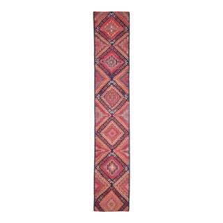 1970s Vintage Handmade Wool Cotton Red Runner Rug For Sale