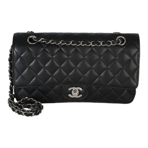 Black Quilted Caviar Medium Classic Double Flap Bag