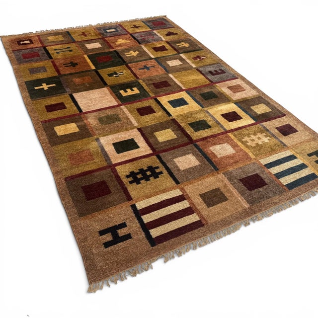 Vintage Silk Rug | Reversible Geometric Square Motif | 6x9 For Sale - Image 4 of 5