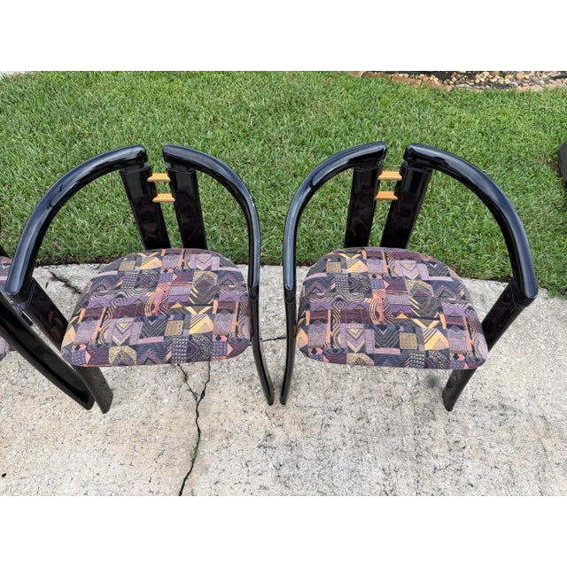1980s Postmodern Italian Black Lacquer "Alvise" Dining Chairs by Pni - Set of 6 For Sale - Image 10 of 12