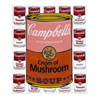 Steve Kaufman, Campbell's Cream of Mushroom (Stretched Unique Oil Painted Canvas) For Sale