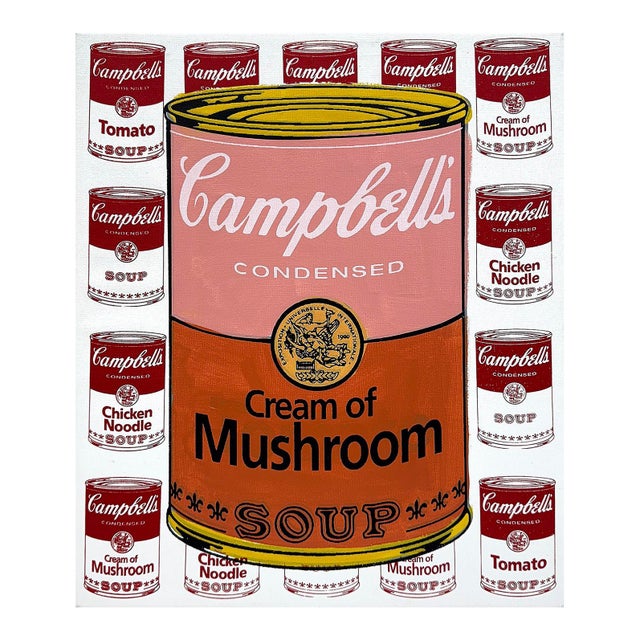 Steve Kaufman, Campbell's Cream of Mushroom (Stretched Unique Oil Painted Canvas) For Sale