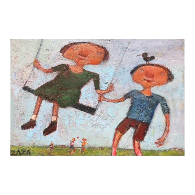 Original Signed "Children Swinging" by Zaza Khabuliani For Sale