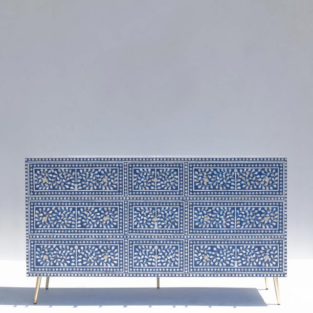 Arabesque Bone Inlay Six-Drawer Dresser - Blue by House of Jaipur For Sale - Image 6 of 6