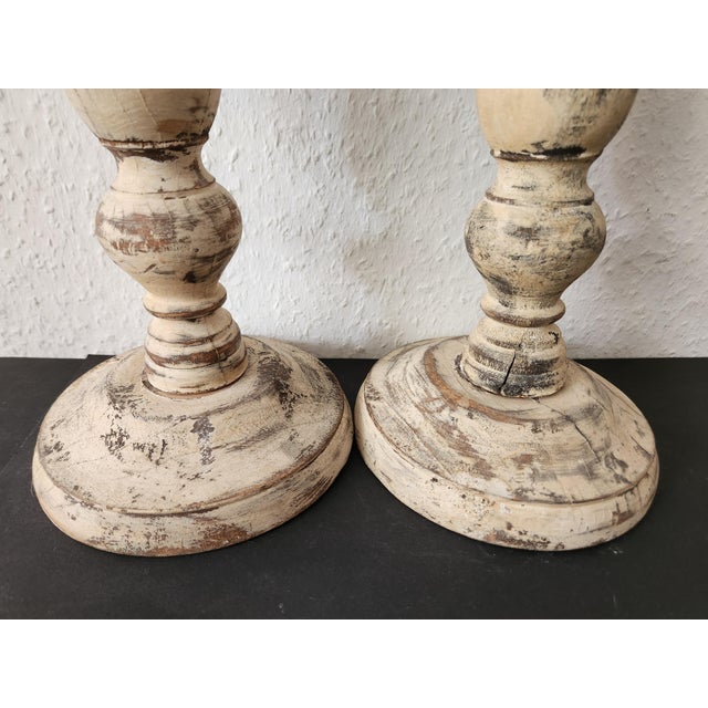 Antique Country House Shabby Chic Wooden Candleholders for Pillar Candles, France, 1950s For Sale - Image 18 of 18
