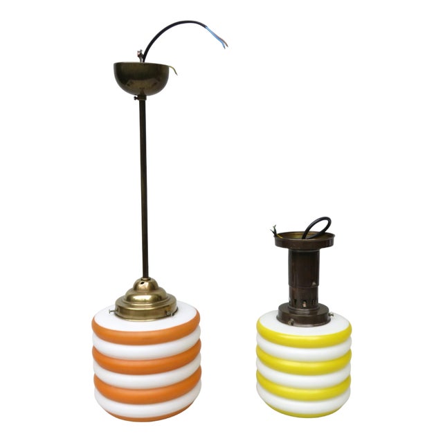 Vintage Pendant Lights in Patinated Brass, 1920s, Set of 2 For Sale